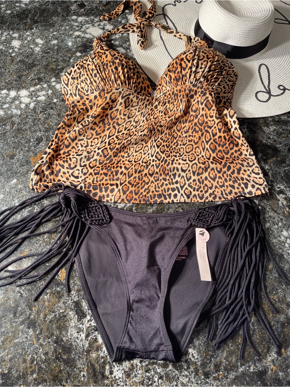 Tankini top VS size L and M bottoms fringe archives NWT